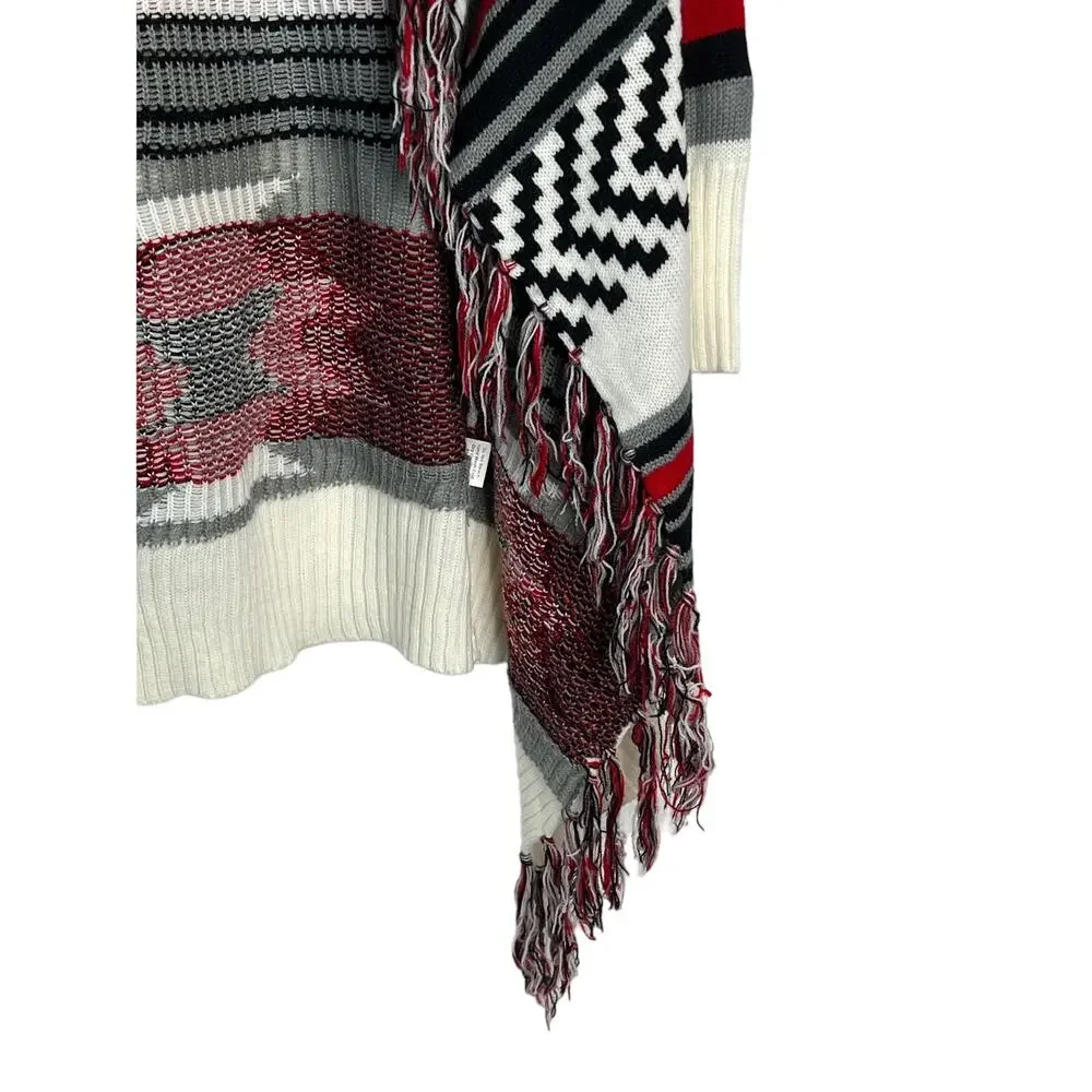 Selfie Couture by Trendology Bulky Ivory Red Black Boho Cardigan Sweater S/M - Picture 2 of 7